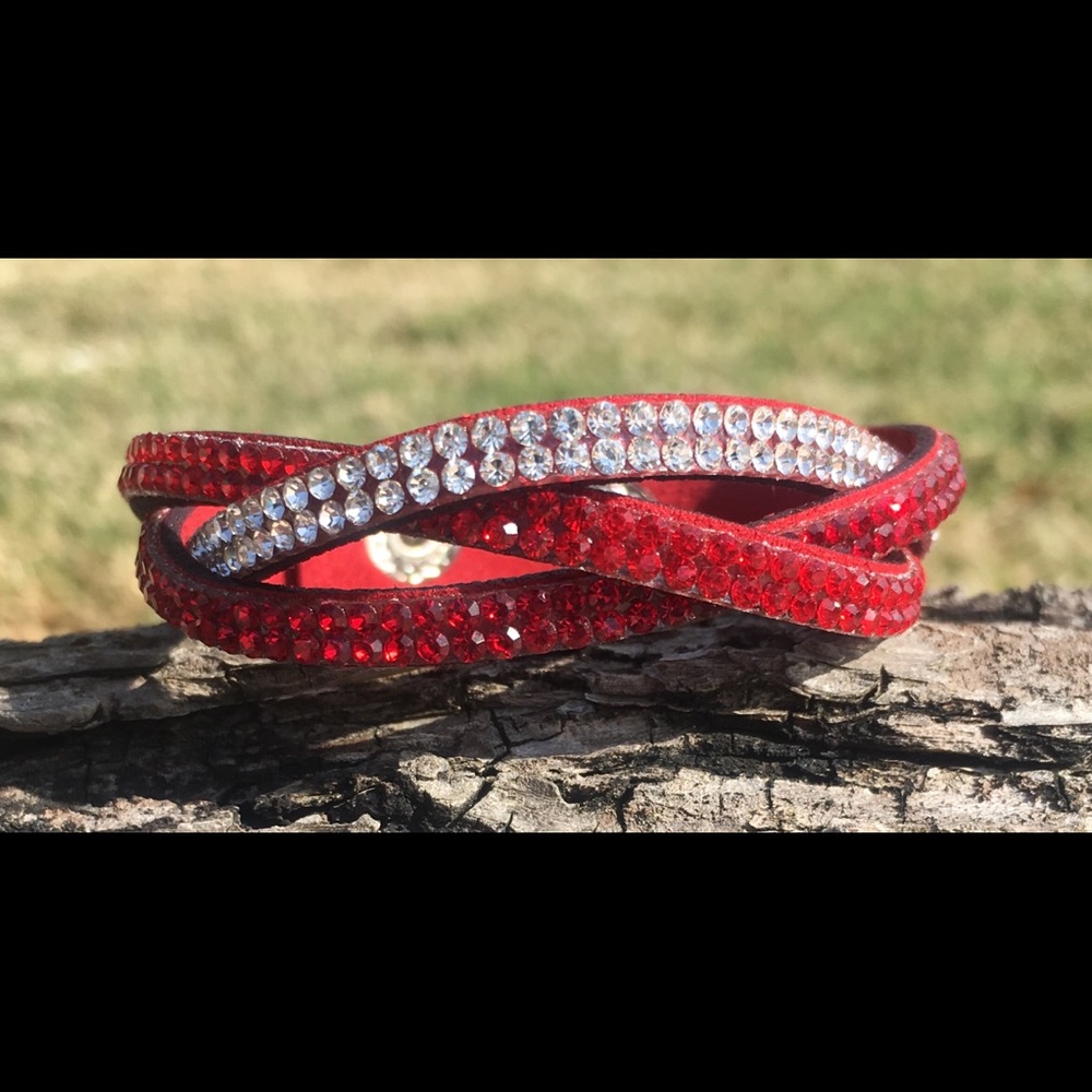 Red Rhinestone Wrap Bracelet - Picture 2 of 7